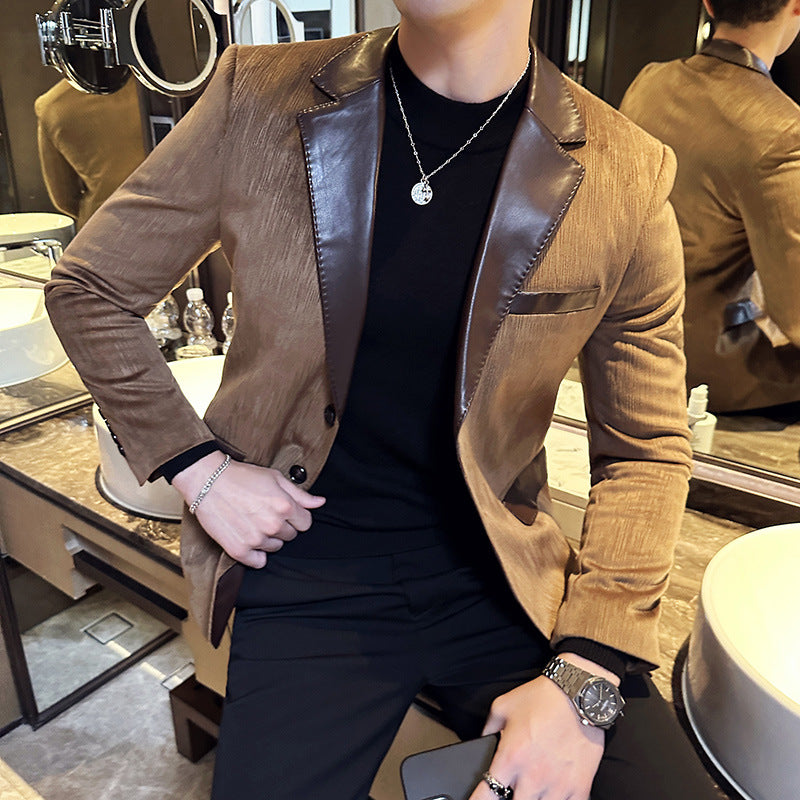 Men's Thick Slim-Fit Patchwork Leather Jacket