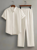Mens Multi-Color Bamboo-Texture Wrinkle-Finish Short-Sleeve Shirt And Pants Set
