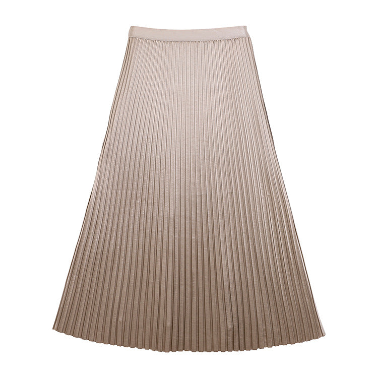 Fashionable Simple Versatile Satin Pleated Midi Skirt