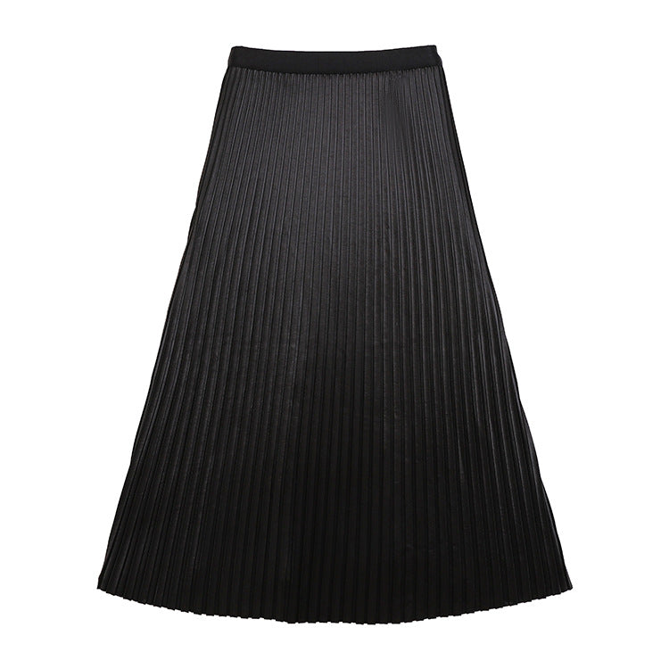 Fashionable Simple Versatile Satin Pleated Midi Skirt