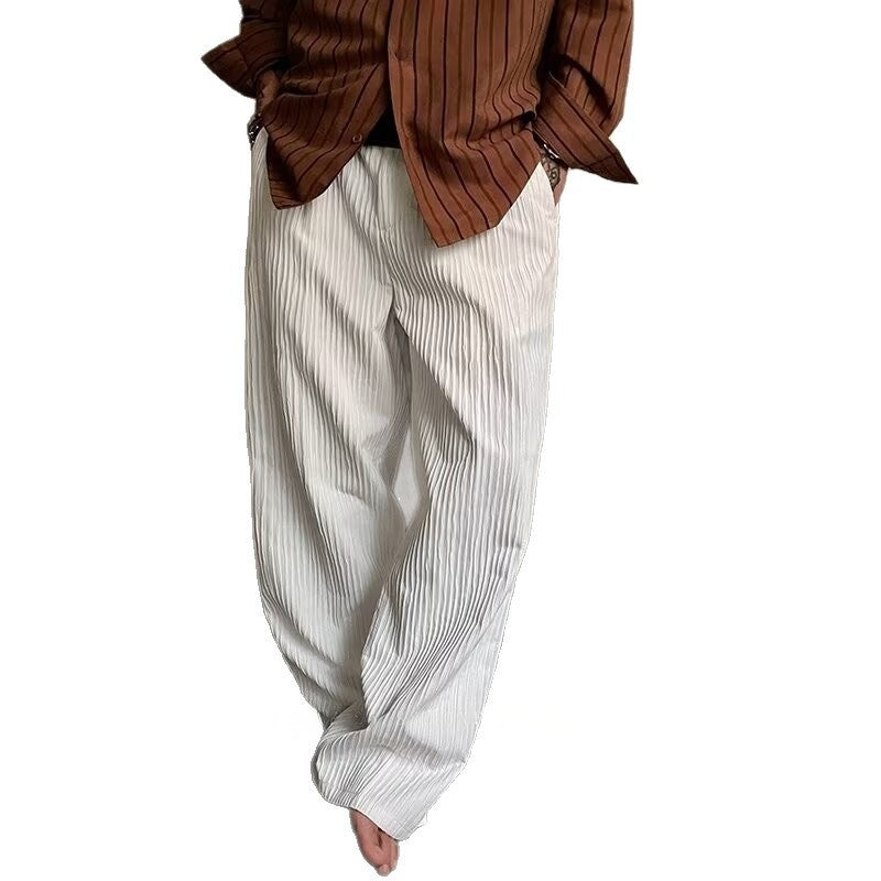 Mens Pleated Textured Wide-Leg Pants